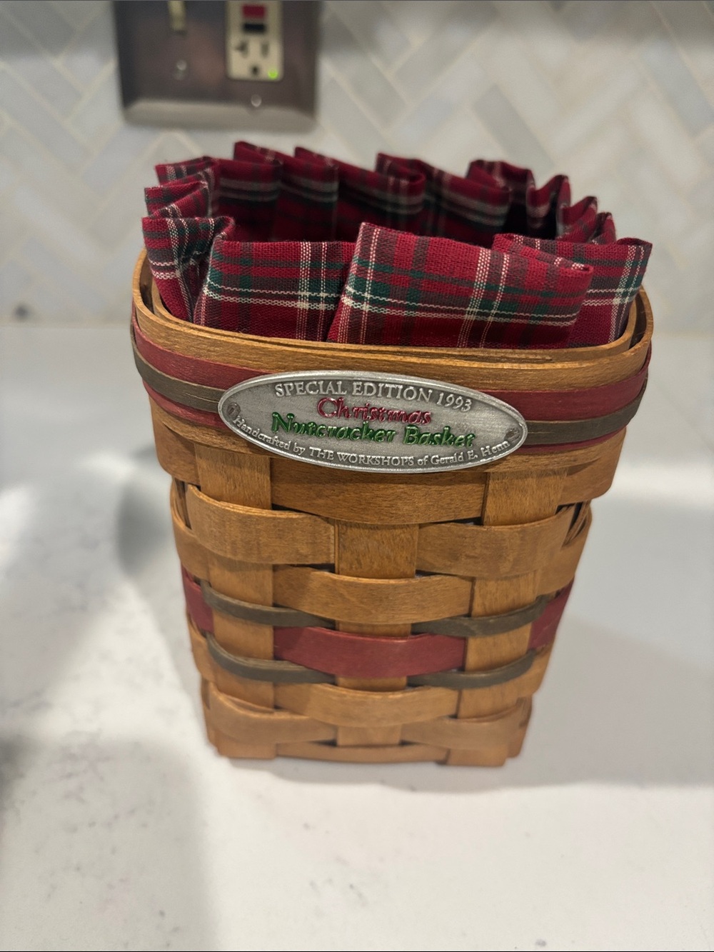 Special Edition 1993 Christmas Nutcracker Basket with Red Plaid Liner